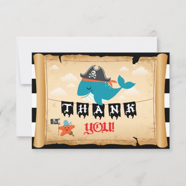 Piraten-Kapitän Whale Starfish Matey Thank Sie Dankeskarte (Vorderseite)