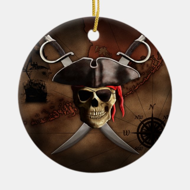 Piraten-Karte Keramik Ornament (Vorne)