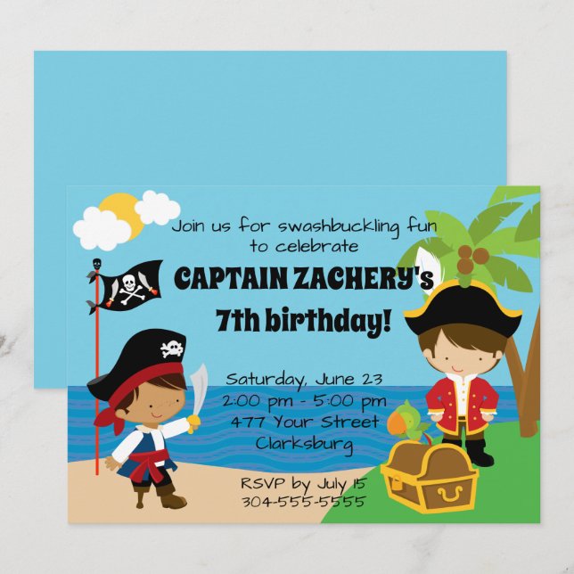 Piraten-Kindergeburtstag-Party Einladung (Vorne/Hinten)