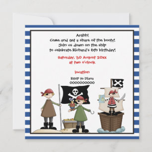 Piraten Kindergeburtstag Party Einladung - Blaue G