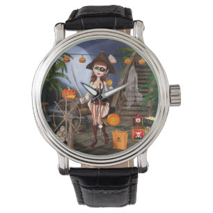 Piraten-Mädchen-Armbanduhr Halloweens niedliche Armbanduhr