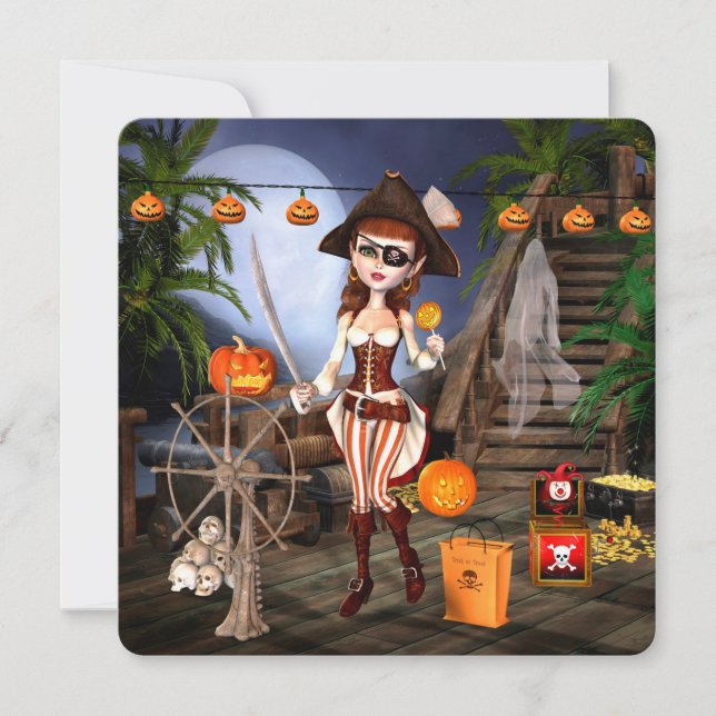 Piraten-Mädchen-Halloween-Party-Quadrat-Einladung Einladung (Vorderseite)