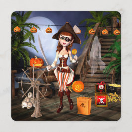 Piraten-Mädchen-Halloween-Party-Quadrat-Einladung Einladung