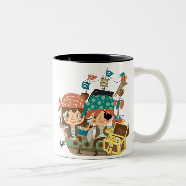Piraten mit Schatz Zweifarbige Tasse (Rechts)