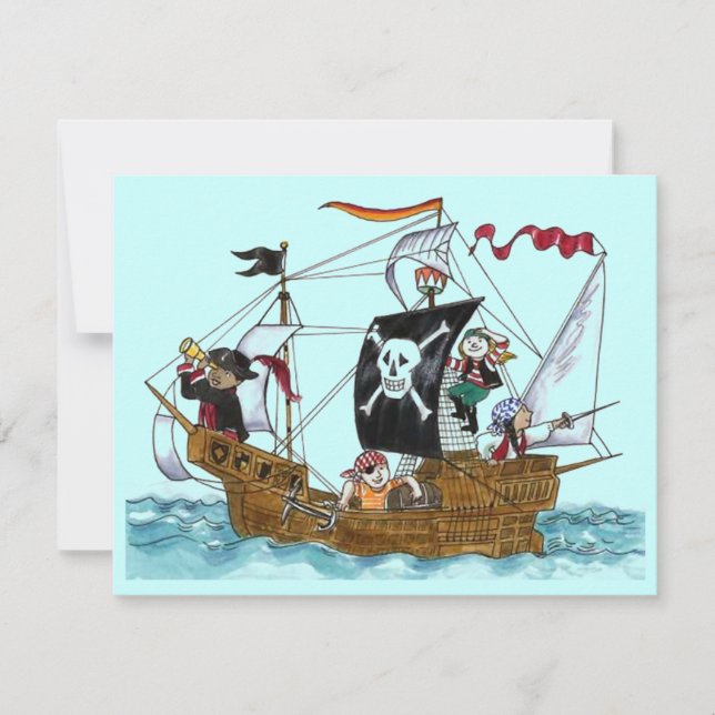 PIRATEN-PARTY-THEMA-SCHIFF SEGELT EINLADUNG (Vorderseite)