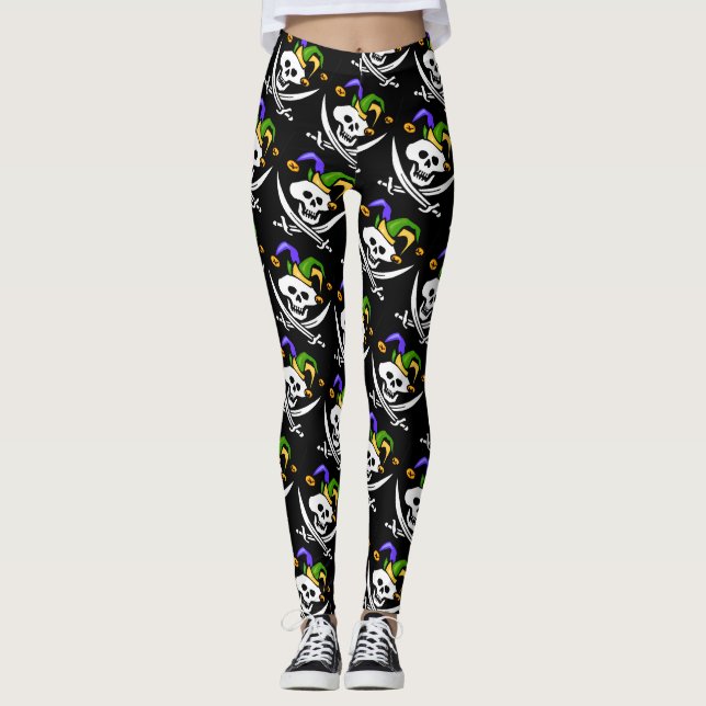 Piraten, Piratenflagge, Mardi Gras-Stil Leggings (Vorderseite)