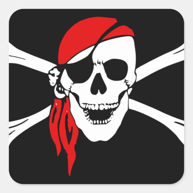 Piraten-Schädel-Flagge Quadratischer Aufkleber (Vorderseite)
