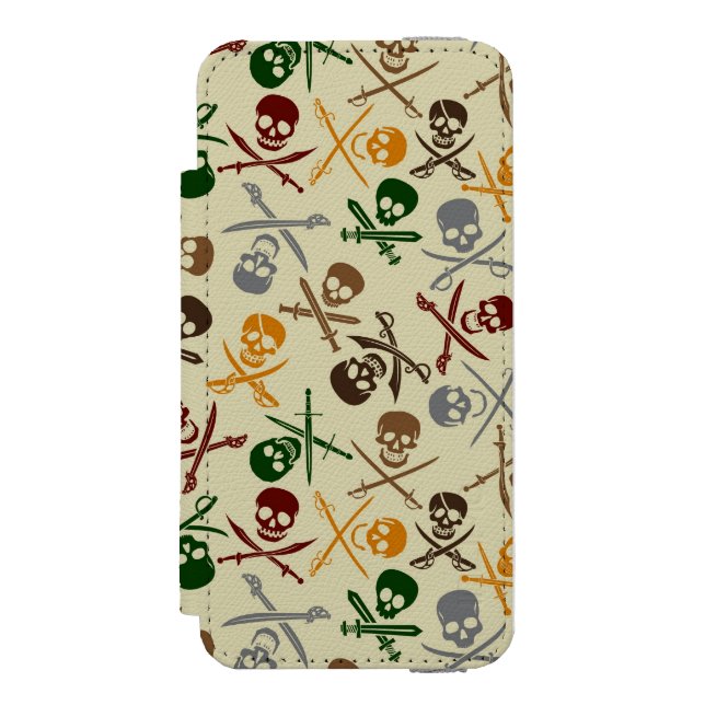 Piraten-Schädel mit gekreuzten Schwertern Incipio iPhone Geldbeutel-Hülle (Folio Vorderseite)