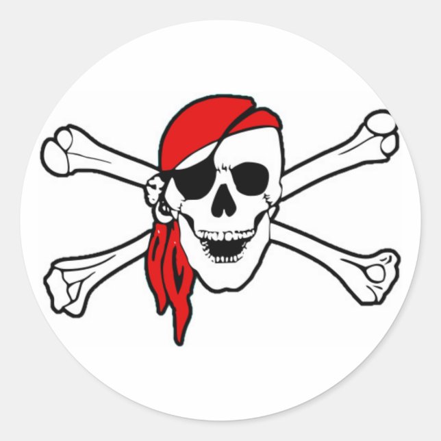 Piraten-Schädel mit rotem Schal Runder Aufkleber (Vorderseite)