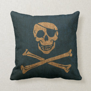 Piraten-Schädel-rustikales Tiefsee-Blau Kissen