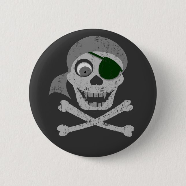 Piraten-Schädel u. Knochen-Knöpfe Button (Vorderseite)