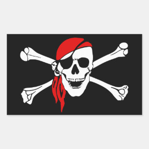 Piraten-Schädel und Kreuzknochen mit rotem Bandana Rechteckiger Aufkleber