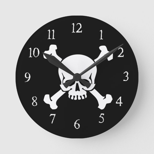 Piraten, Schädel und Kreuzknochen Runde Wanduhr (Vorderseite)