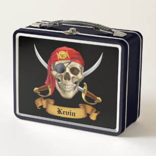 Piraten-Schädel und Schwerter Metall Brotdose
