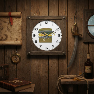 Piraten-Schatzkiste mit Juwelen und Schwert Große Wanduhr