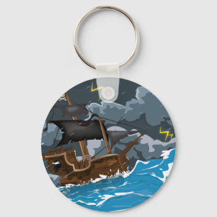 Piraten Schiff im Sturm Schlüsselanhänger