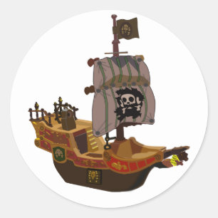 Piraten Schiff mit Totenkopfflagge Runder Aufkleber