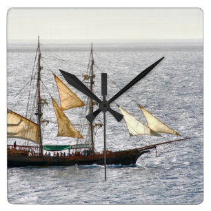 Piraten-Schiff Quadratische Wanduhr