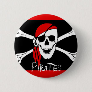 Piraten - schwarz und roter Piraten-Schädel Button