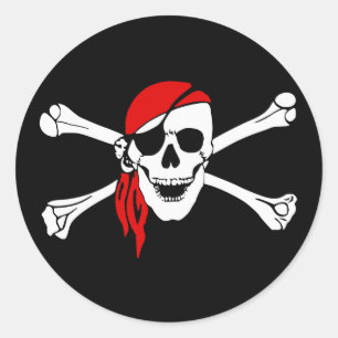Piraten-Totenkopf mit gekreuzter Knochen mit rotem Runder Aufkleber
