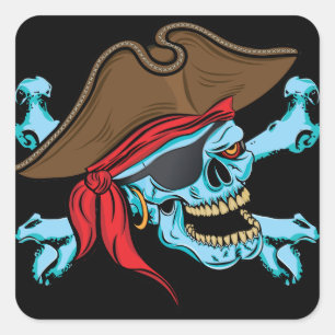 Piraten-Totenkopf mit gekreuzter Knochen Quadratischer Aufkleber