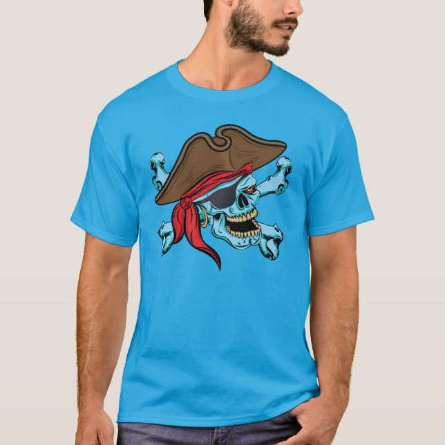 Piraten-Totenkopf mit gekreuzter Knochen T-Shirt (Vorderseite)
