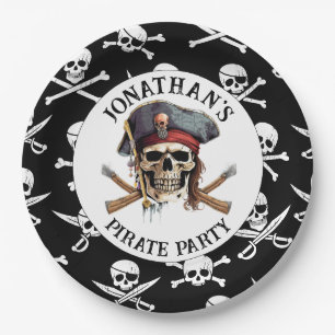 PIRATEN Totenkopf und gekreuzte Knochen Papierplat Pappteller
