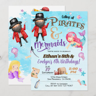 Piraten und Mermaid zum Geburtstag Einladung