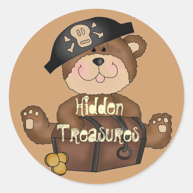Piratenbär mit Schatztruhe Runder Aufkleber (Vorderseite)