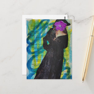 Piratendame mit violetter Blumen-Gesicht Mixed Med Postkarte