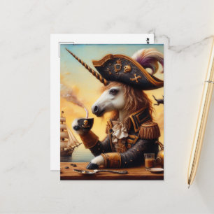 Pirateneinhorn-Enkaustik-Kunst mit einem Kaffee Postkarte