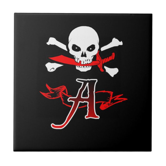 Piratenflagge A Monogramm Fliese (Vorderseite)