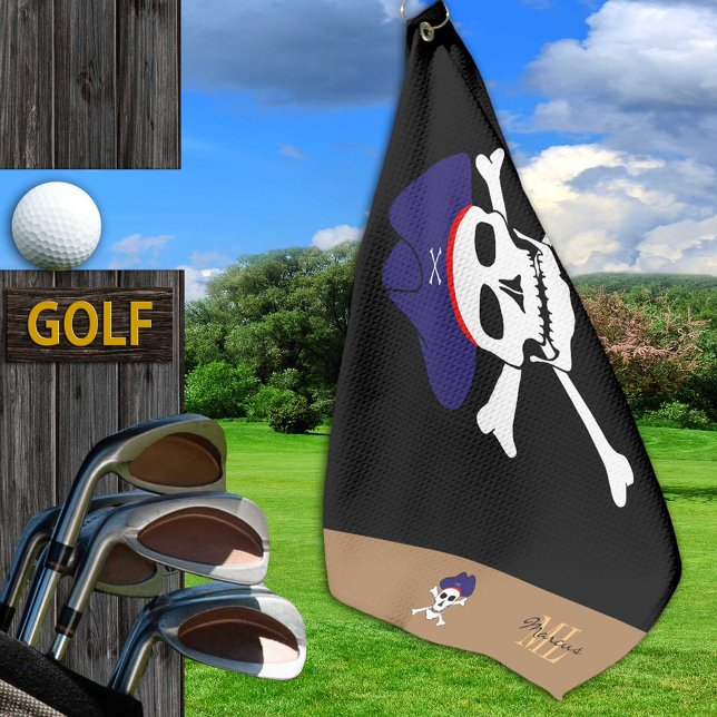 Piratenflagge & Captain Jack mit Monogramm Golfhan Golfhandtuch (Von Creator hochgeladen)