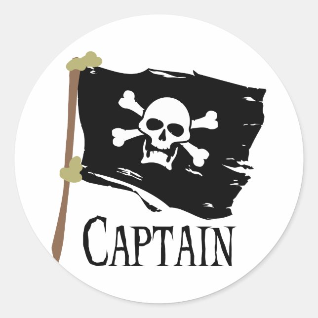 Piratenflagge Captain Runder Aufkleber (Vorderseite)
