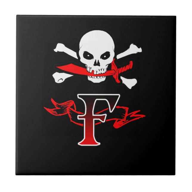 Piratenflagge F Monogramm Fliese (Vorderseite)