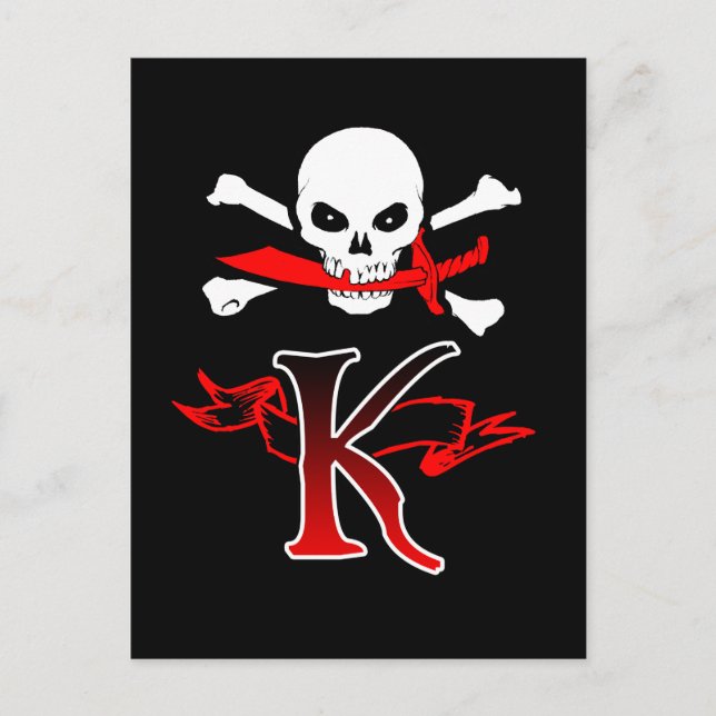 Piratenflagge K Monogramm Postkarte (Vorderseite)