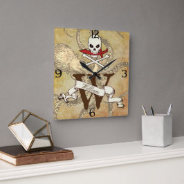 Piratenflagge Monogramm Quadratische Wanduhr