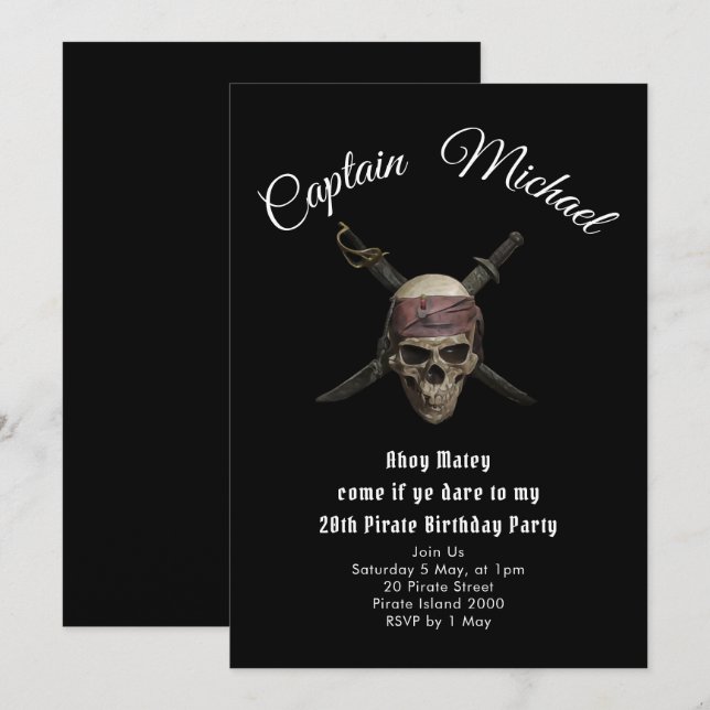 Piratenflagge Pirate Geburtstagsfeier Einladungen (Vorne/Hinten)