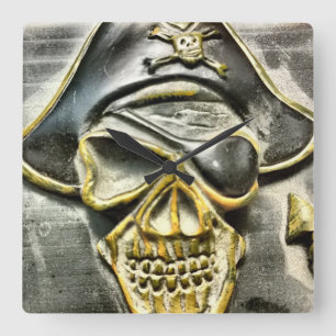 Piratenflagge Pirate Schatztruhe Quadratische Wanduhr