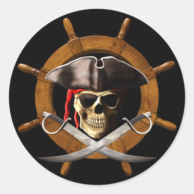Piratenflagge Pirate Wheel Runder Aufkleber (Vorderseite)