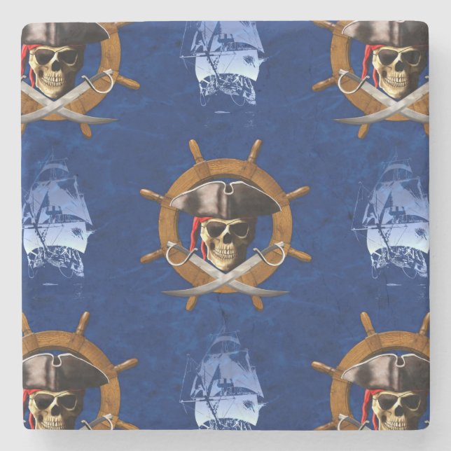 Piratenflagge Pirate Wheel Steinuntersetzer (Vorderseite)