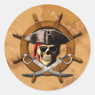Piratenflagge-Piraten-Rad Runder Aufkleber