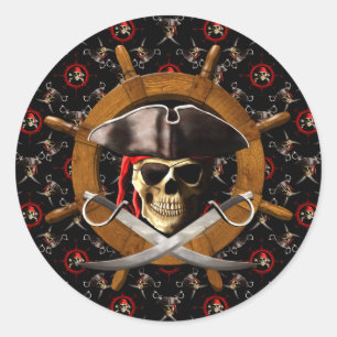 Piratenflagge-Piraten-Rad Runder Aufkleber