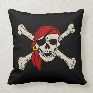 Piratenflagge-Piraten-Schädel entbeint die rote Kissen