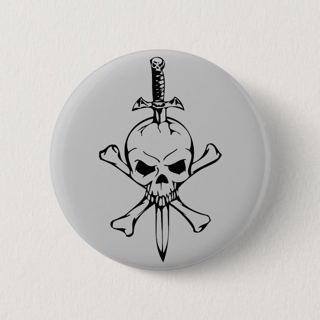 Piratenflagge-Schädel mit Messer Pinback Knopf Button (Vorderseite)