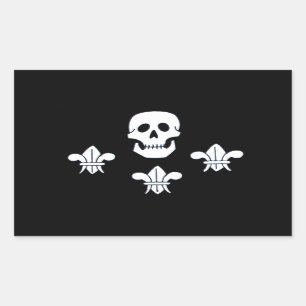 PIRATENFLAGGE-SCHÄDEL UND DREI LILIEN-FLAGGE RECHTECKIGER AUFKLEBER
