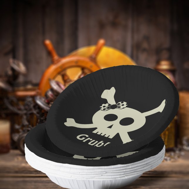 Piratenflagge - Schwarzer Papierkorb und Kreuzbein Pappteller (Yarr! Cute paper bowls for yer Grub at yer pirate party! )