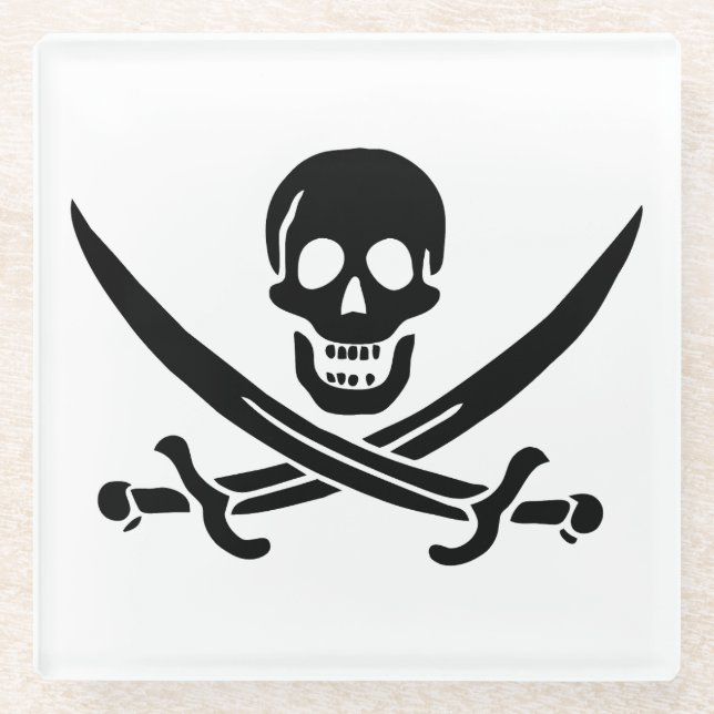 Piratenflagge Skull Crossed Schwerter Glasuntersetzer (Vorderseite)