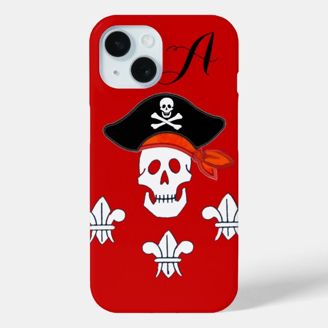 PIRATENFLAGGE-SKULL, PIRATHAT, DREI LILIES-MONOGRA iPhone 15 HÜLLE (Rückseite)
