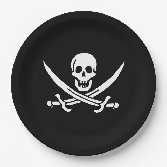 Piratenflagge Skull & Schwerter Jack Calico Pappteller (Vorderseite)